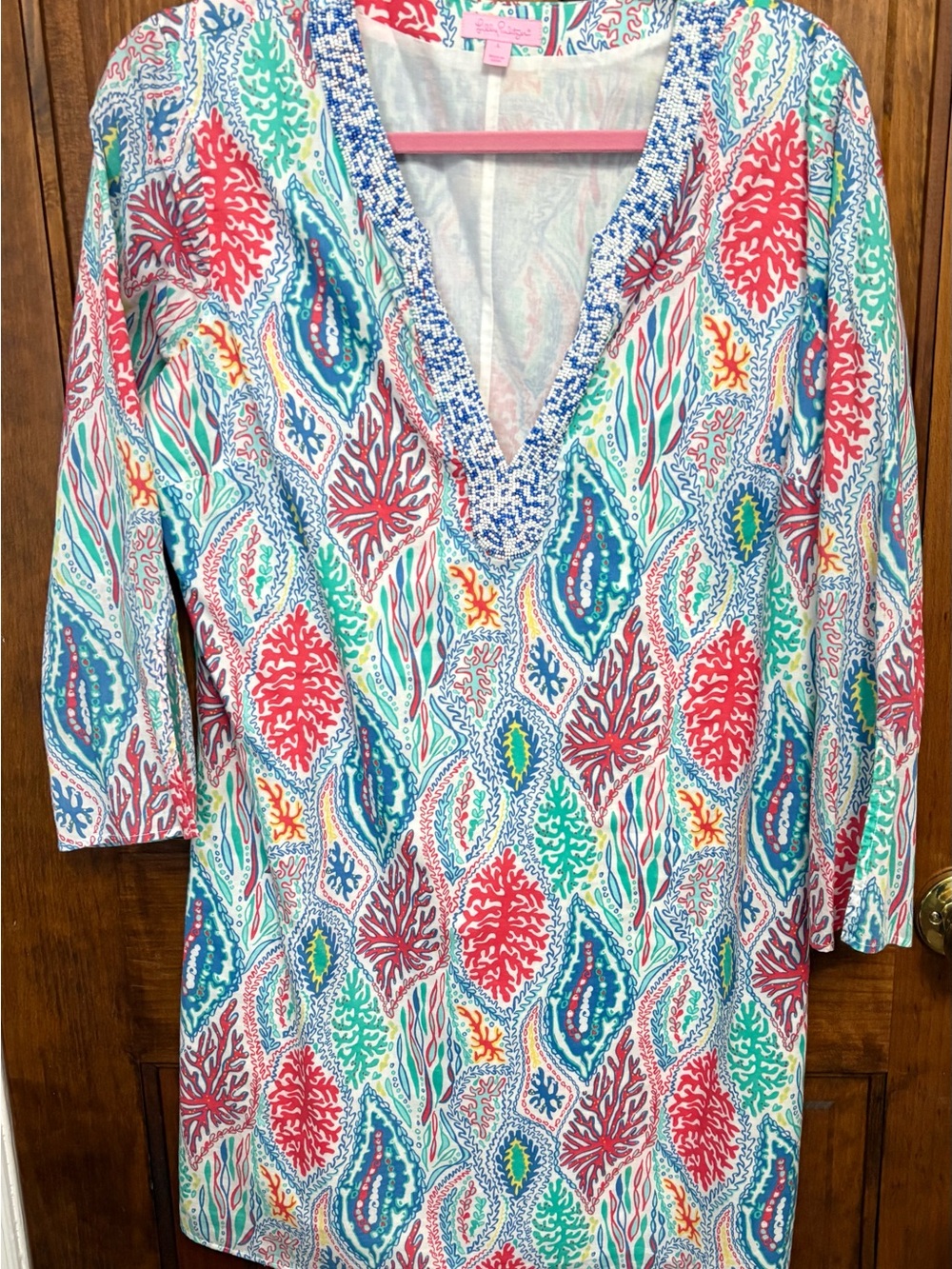 Lilly Pulitzer Multicolor V-Neck Coral & Turquoise Tunic